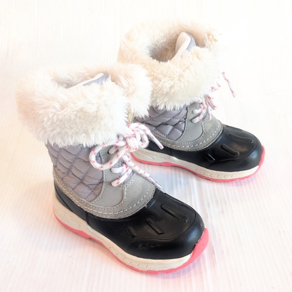Carter's Other - CARTER'S Girls Black and Gray Kids Winter Snow Boots with Fur Trim Size 8